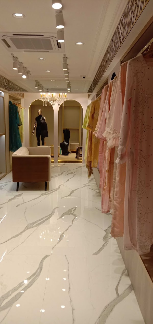 Grand Showroom Interior with Crystal Chandelier & Marble